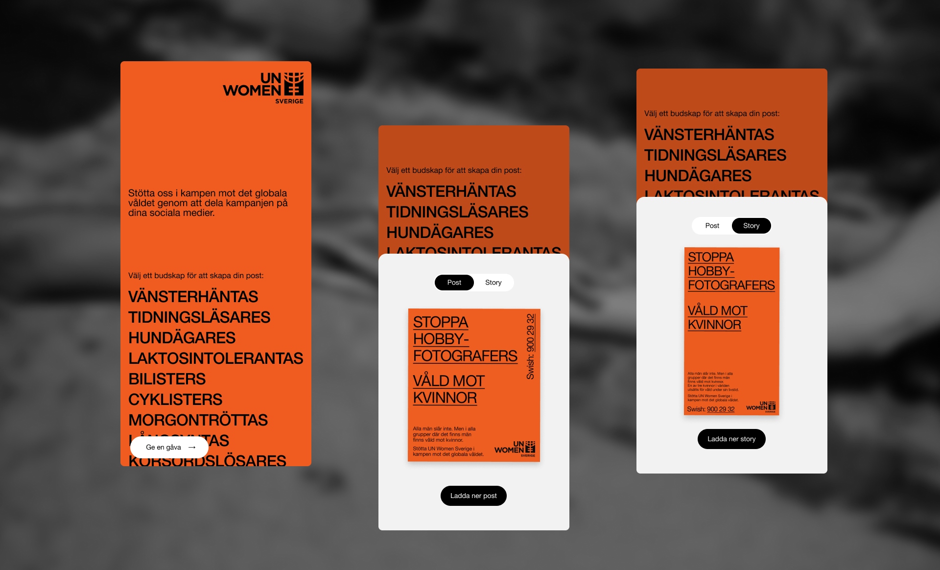 Mobile Screens for UN women orange day campaign